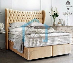 VICTORIA WINGED BED DIVAN BASE & WINGBACK HEADBOARD