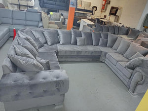 Verona U-Shape Chesterfield Sofas 5 Sections Plush Velvet Scatter Sofa